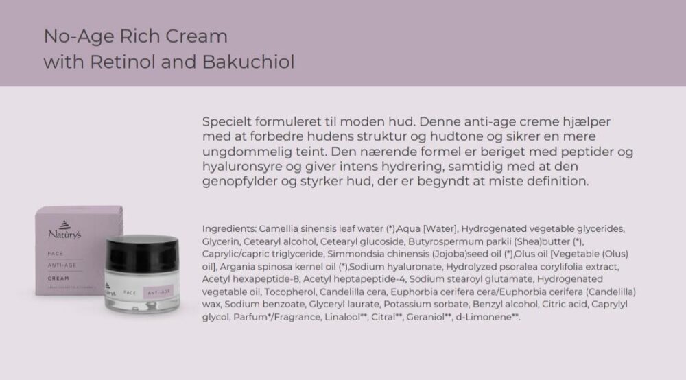 Naturys anti age creme beskrivelse