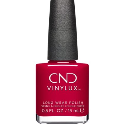 CND™ VINYLUX™ Long Wear Polish er et prisvindende 2-trins system med indbygget base coat og en hurtig påføring med den kurvede pensel, 8 1/2 minuts tørretid og let aftagning.