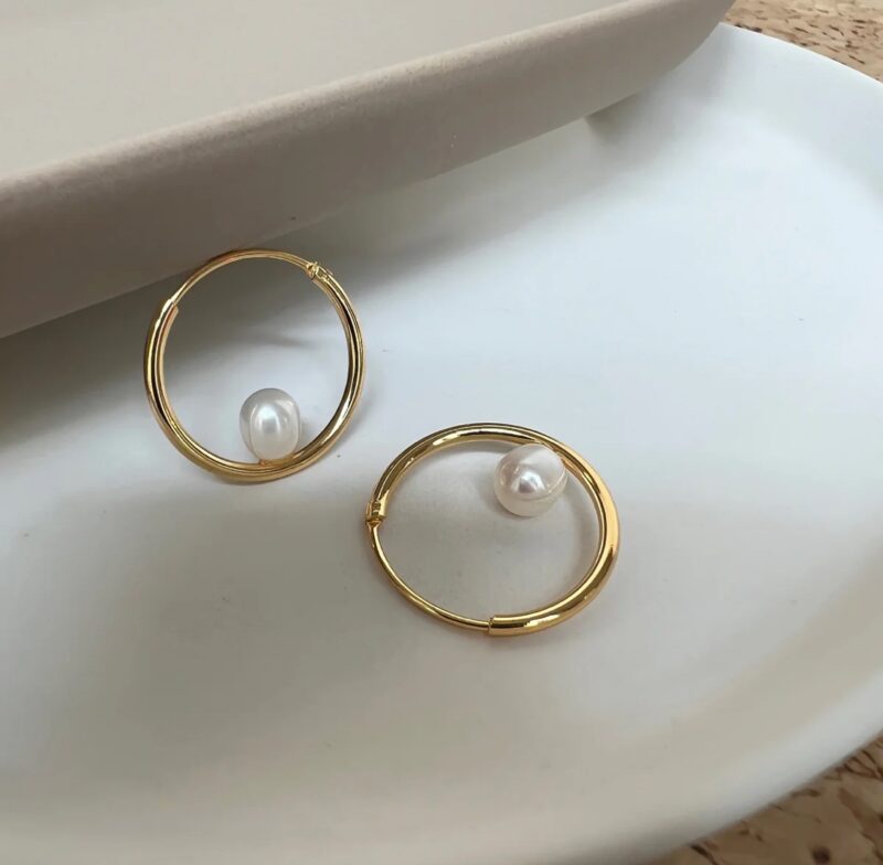 Vega Hoop Perle Øreringe - 18 karat forgyldt - Billede 2